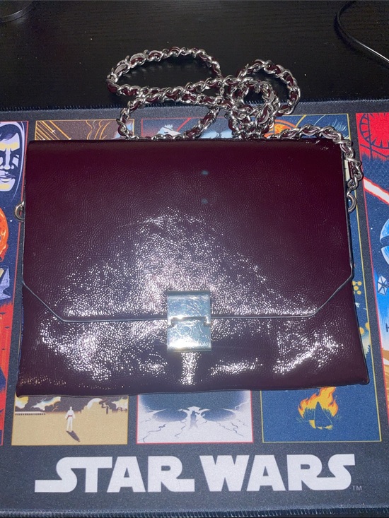 Zara Handbags - Zara Glossy Patent Chain Crossbody Bag - Burgundy